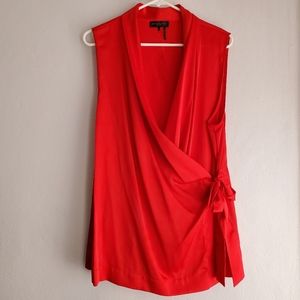 DONNA KARAN red silky wrap top